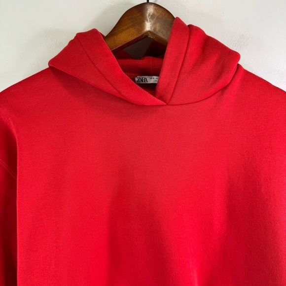 Zara Red Cropped Hooded Sweater Size Small - Picture 3 of 7